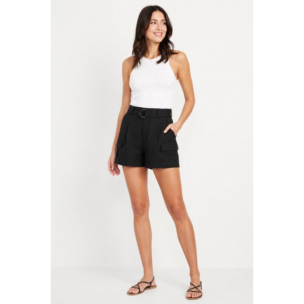 LR3202 Old Navy Extra High Rise Cargo Shorts Womens Size 0 Black Belted